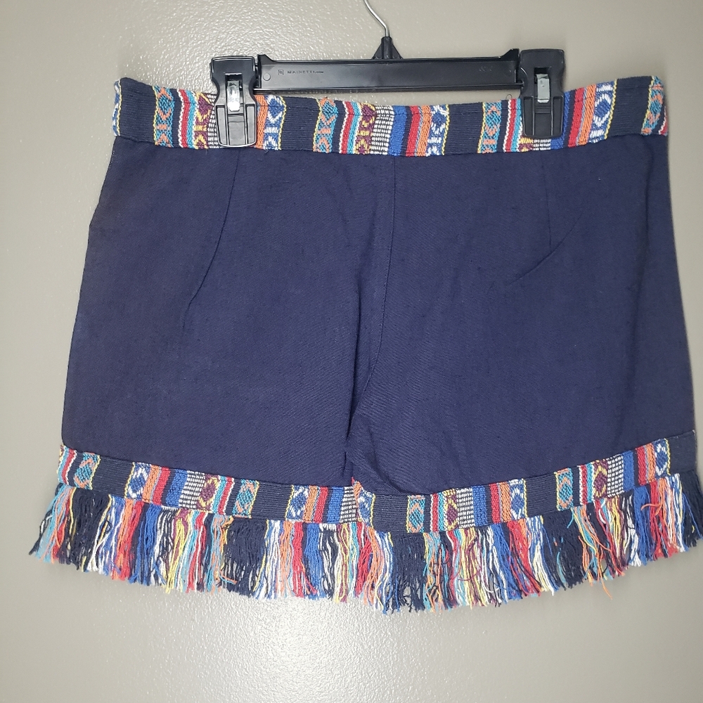 Gypsy Rose Womens Blue Multicolor Fringe Shorts NWT Size Medium 100% Cotton - Picture 3 of 11